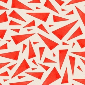 Large Scale // Scattered Red Triangles on Cream Background / Watercolor Painted Geometric Tossed Triangle Print