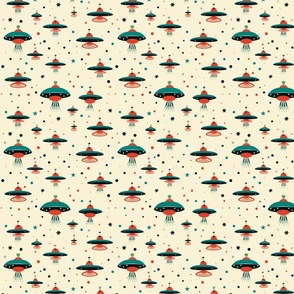 Retro Flying Saucers and Stars Seamless Pattern