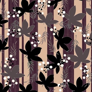 Fruits of the Forest at Night Plum Taupe Muted Orange