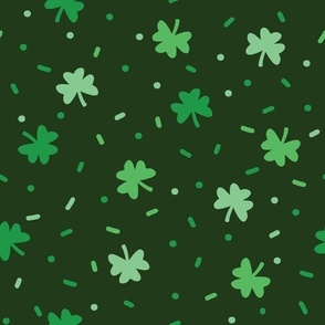 Shamrocks and Sprinkles St Patrick's Day Spring Non Directional Scatter Clovers on Dark Green	 (Large)