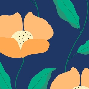 Big//simple flower - orange - blue background 