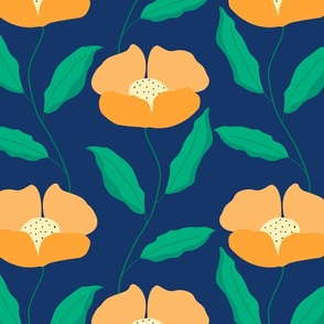 Medium//simple flower - orange - blue background 