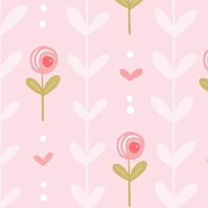 Poppy Fields - Pink Poppies - Heart Vines - Marshmallow Pink - Large 