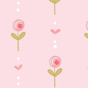 Poppy Fields - Pink Poppies - Poppies and Hearts - Marshmallow Pink - Large 