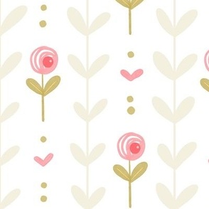 Poppy Fields - Pink Poppies - Heart Vines - Creamy White - Large 