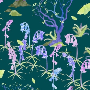 (XL) Ancient Woodland Bluebells collage style jumbo scale 24 inch