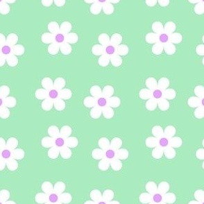 Daisies - White and Purple on Green - 3x3