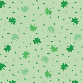 Shamrocks and Sprinkles St Patrick's Day Spring Non Directional Tossed Clovers on Light Green (Medium)