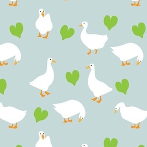 M. Country Geese & Green Hearts on Pale Sky Blue