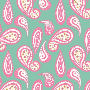 Mint Green and Hot Pink Modern Paisley