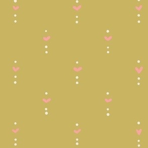 Poppy Fields - Heart and Dots - Sage Green with Pink Hearts - Medium 