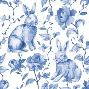 Bunny Floral Toile in Wedgewood Blue on White - Coordinate