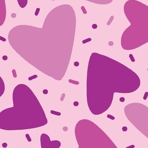 Large Pink Hearts with Sprinkles Tossed Non Directional Scatter Pattern, Valentines Day