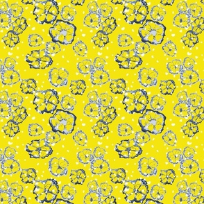 Sweet Dreams abstract florals and organic dots Blue Yellow