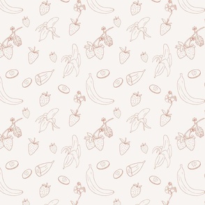 Simple red line art summer strawberry banana fruit cream background 8x8 repeat