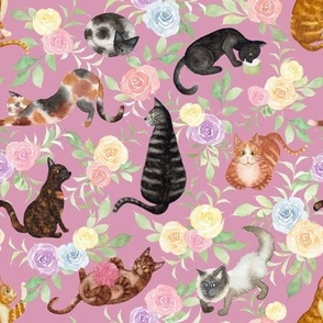 Whiskers and Blooms on Mauve - Whisker and Blooms Collection - Angelina Maria Designs
