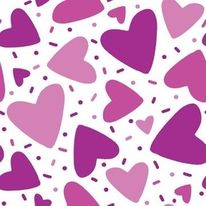 Medium Pink Hearts with Sprinkles Tossed Non Directional Scatter Pattern on White, Valentines Day