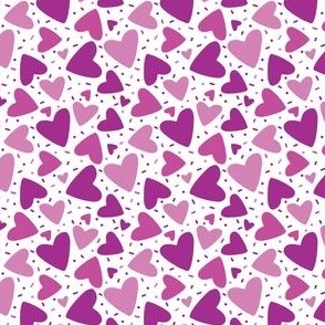 XS Pink Hearts with Sprinkles Tossed Non Directional Scatter Pattern on White, Valentines Day