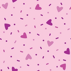 Pink Sprinkles and Hearts Tossed Non Directional Pattern, Valentines Day