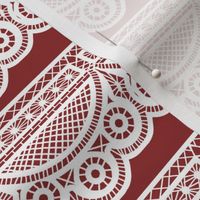 Triple Scalloped Lace in White on Red