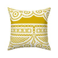 Triple Scalloped Lace in White on Golden Yellow