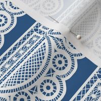 Triple Scalloped Lace in White on Blue