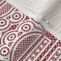 Triple Scalloped Allover Lace in White on Red