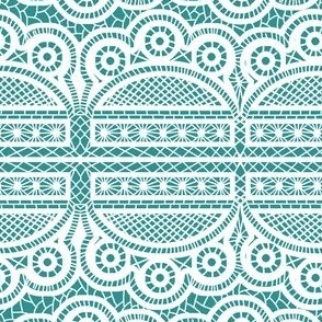 Triple Scalloped Allover Lace in White on Turquoise Blue