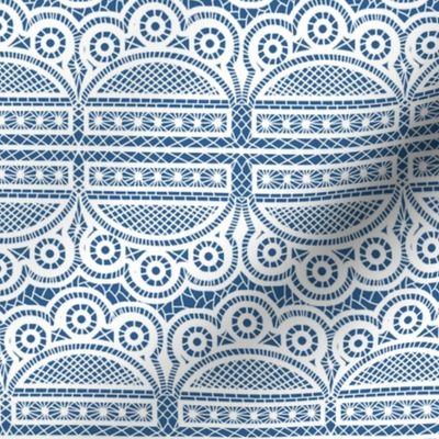 Triple Scalloped Allover Lace in White on Blue