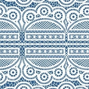 Triple Scalloped Allover Lace in White on Blue