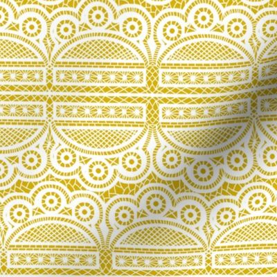 Triple Scalloped Allover Lace in White on Golden Yellow