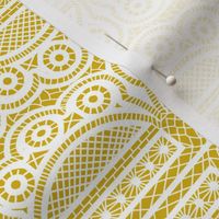 Triple Scalloped Allover Lace in White on Golden Yellow