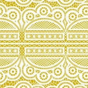 Triple Scalloped Allover Lace in White on Golden Yellow