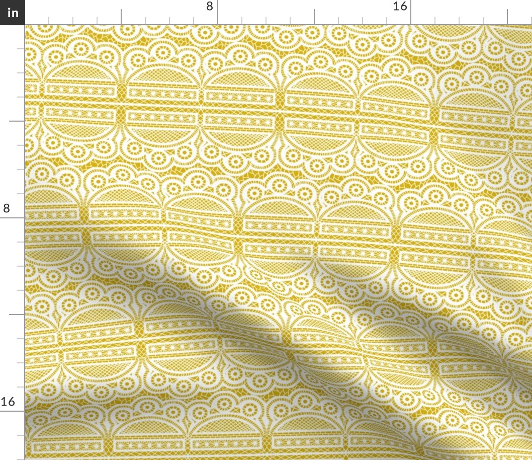 Triple Scalloped Allover Lace in White on Golden Yellow