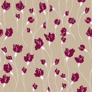 Wavy Red Wildflowers on Textured Tan