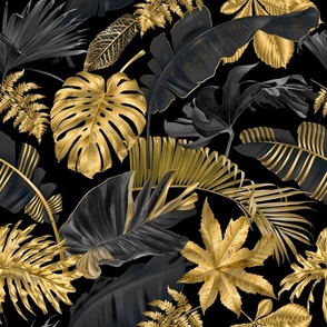 Golden Oasis: Opulent Black and Gold Palm Leaves
