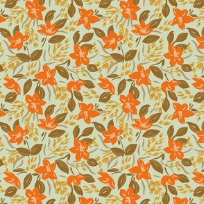 Fragrant jasmines - Serene meadow  –  orange , brown and pastel green          // Small  scale