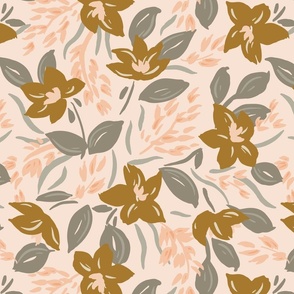 Fragrant jasmines - Serene meadow  –  grey , brown and pastel pink        // Big scale