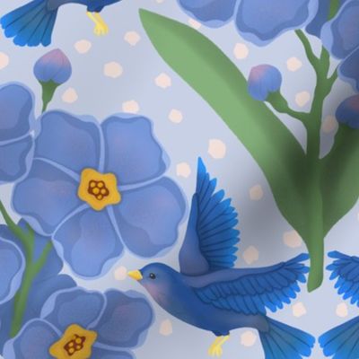 Forget me not and blue bird floral pattern
