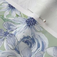 China Blue Diamond Bouquet Watercolour Flowers and Leaves in Green