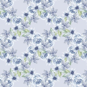 China Blue Diamond Bouquet Watercolour Flowers and Leaves in Blue