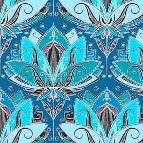 Art Deco Lotus Rising in Teal, Turquoise & Black Small