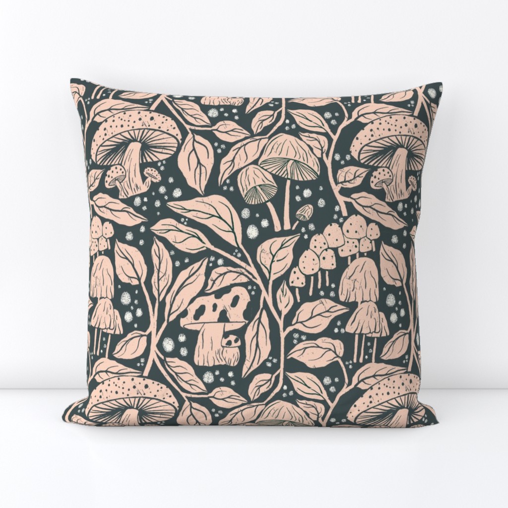 Enchanted Forest Fungi - Whimsical Mushroom and Foliage Textile Design