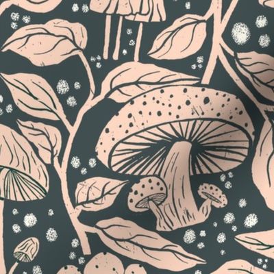 Enchanted Forest Fungi - Whimsical Mushroom and Foliage Textile Design