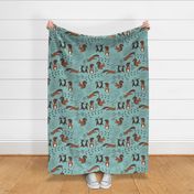 Lovely woodland - squirrels on turquoise