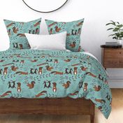Lovely woodland - squirrels on turquoise