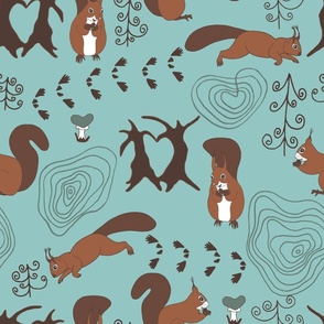 Lovely woodland - squirrels on turquoise