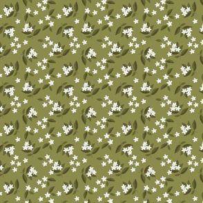 white flowers on olive green