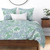 Large - Whimsical Flowers - Serene blue - Cottagecore Farmhouse - Purple lilac Blue and Green Retro Spring Floral