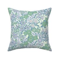 Medium - Whimsical Flowers - Serene blue - Cottagecore Farmhouse - Purple lilac Blue and Green Retro Spring Floral